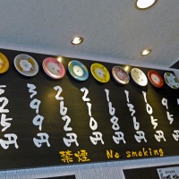 Tableau des prix par assiette au sushi-bar